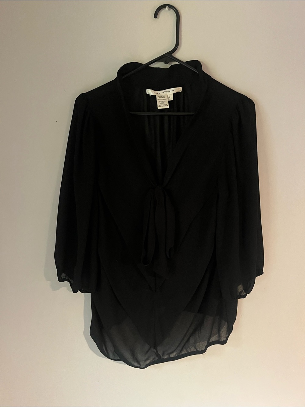 Max Studio Black Tie-Neck Blouse